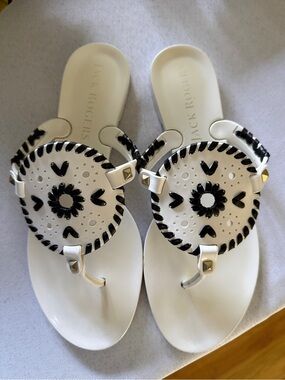Jack Rogers White Sandal with Black Accent Medallion